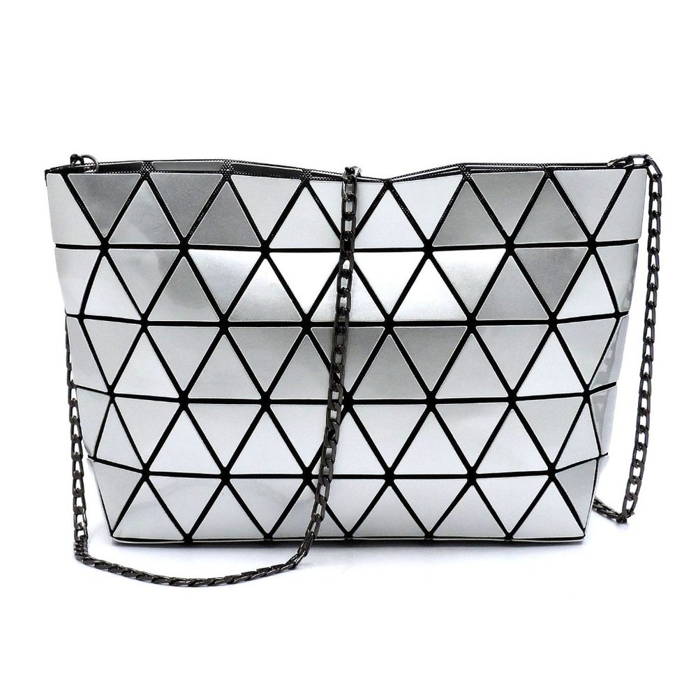 Stylish Embossed Silver Geometric Checker Crossboy Clutch Handbag